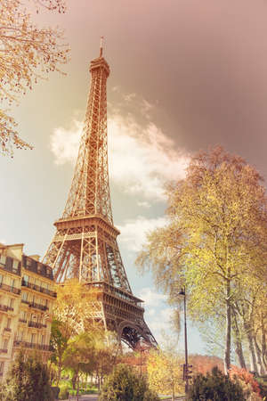 Paris, Eiffel tower on a bright spring day. This image is toned.の写真素材