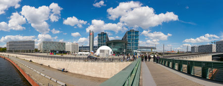 BERLIN, GERMANY - APRIL 29, 2016: Panorama of Berlin Central Station and nearby buildings. Daily...