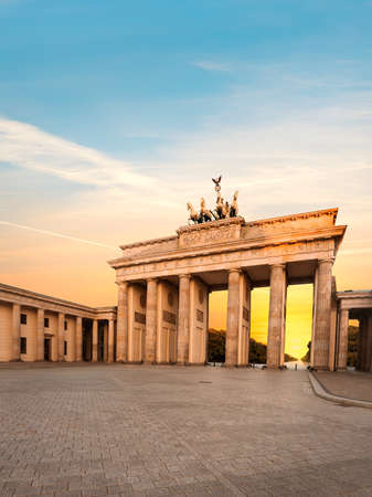 Brandenburg Gate in Berlin, Germany at sunset, focus on the gate, text spaceの写真素材