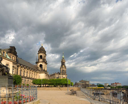 Bruhl Terrace in Dresden, Saxony, Germany, in Fall under dramatic sky. This image is toned.の写真素材