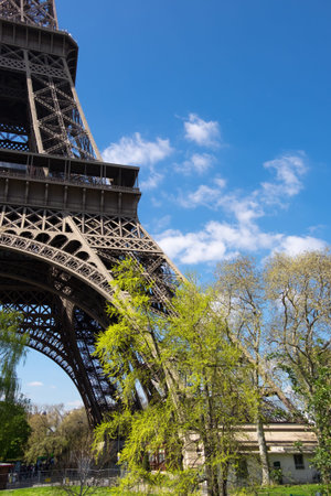 Romantic Paris, Eiffel tower on a bright sunny day in Spring