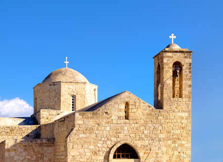Panagia Chrysopolitissa Basilica in Paphos, Cyprus, on a bright day, panoramic imageの写真素材