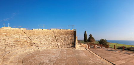 Small greek amphitheater in archaeological site in Paphos, Cyprus, panoramic image