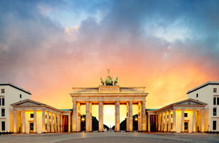 Brandenburg Gate (Brandenburger Tor) in Berlin, Germany, on a sunset, panoramic imageのeditorial素材