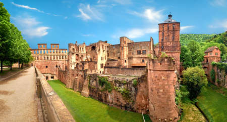 Ruins of Heidelberg Castle (Heidelberger Schloss) in Spring. This panoramic image was made in Heidelberg, Germany.の写真素材