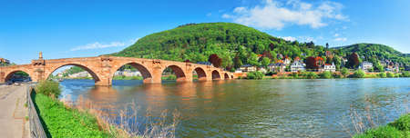 Panoramic view of Heidelberg town in Germany. The Old Bridge over the River Neckar in Spring.の写真素材