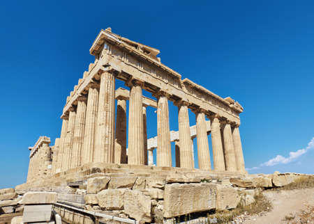 Parthenon temple on a bright day. Acropolis in Athens, Greeceの写真素材