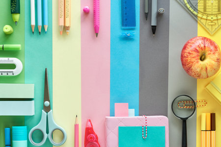 Back to school, concept flat lay  in pastel colors.