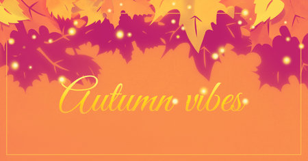 Autumn leaves with shadows. Flat lay with frame and text Autumn vibes on orange paper background....