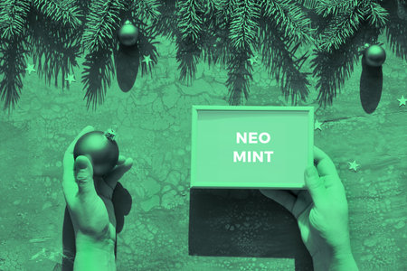 Neo mint - trendy color for 2020, toned New Year flat lay.