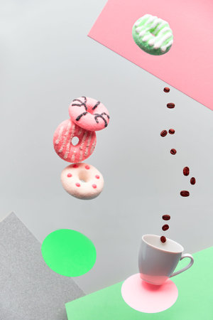 St. Valentine concept, levitation of doughnuts and circles