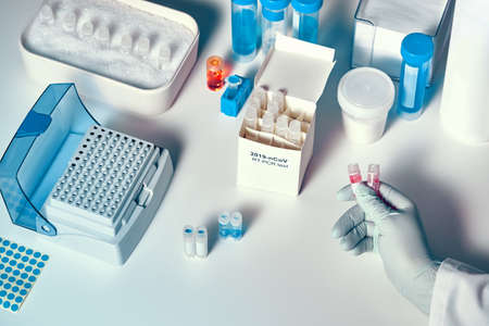 Novel coronavirus 2019 nCoV pcr diagnostics kit. This is Covid19 RT-PCR kit to detect presence of 2019-nCoV or virus in clinical specimens. In vitro diagnostic test based on real-time PCR technologyの写真素材