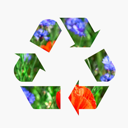 Recycling is good for environment. White paper square with a hole in shape of recycling symbol....