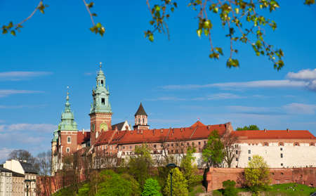 Riverside of Krakow City in Poland with Wawel castle view from across the river Vistulaのeditorial素材