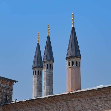 Three little Tower in a row on the wall of Topkapi Palace Instanbulのeditorial素材