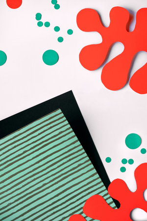 Abstract organic shapes, paper art. Matisse collage inspired background. Fluid curving forms in red,...