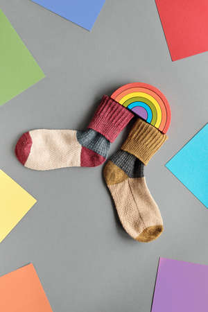 Odd Socks Day. Initiative against bullying by Anti-bullying alliance on November 16. Celebrate that day by wearing mismatched socks to school or your workplace.の写真素材