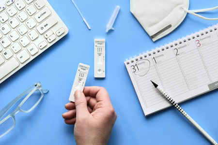 Fast test, calendar, medical mask. Schnelltest means rapid test, Selbsttest -self-test. Express test...