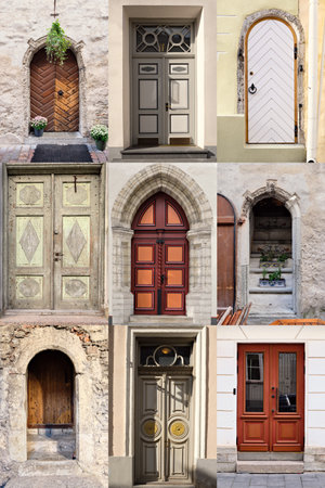 Set of historic wooden doors Of Tallinn, Estonia, Eastern Europe.の写真素材