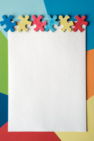 Autism Awareness Day, World Autism Day, frame with puzzle pieces, copy-space. Banner, wallpaper,...
