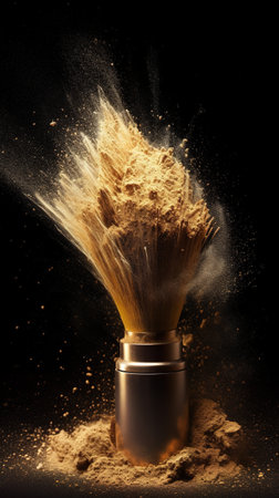 Closeup of beauty brush with a burst of golden powder AI Generativeの素材