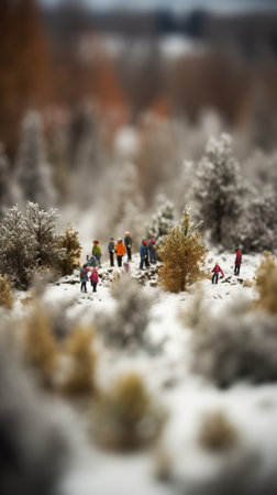 A group of people standing on top of a snow covered field. AI generative image.の素材