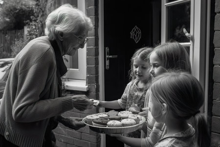 Grandparents and Young Family Sharing an Apple Pie, AI Generativeの素材