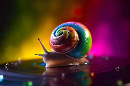 Rainbow colored snail, small multicolor decorative figurine, AI generative illustrationの素材