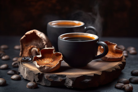 Mushroom coffee, healthy warm drink, AI generative illustrationの素材