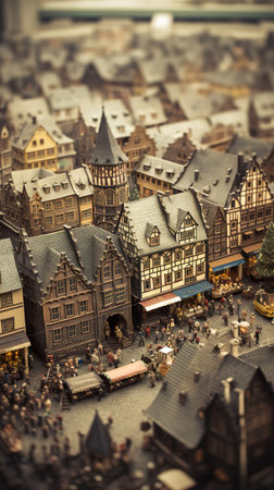 A miniature city with a lot of buildings and people. AI generative image.の素材