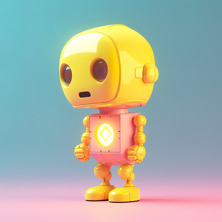 A yellow robot standing on a pink surface. AI generative image.の素材