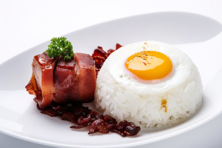 Tocino - a sweet cured pork, served with garlic rice and egg. Philippines food Philippines foodの素材