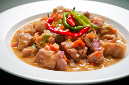 Bicol express - a spicy stew with pork, shrimp paste, and chilies, AI generative Filipino dishの素材