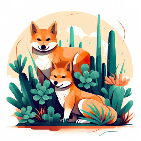 Cute shiba inu dog, generative AI illustrationの素材