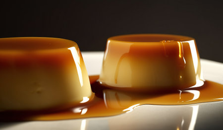 Leche Flan - custard made with egg yolks, condensed milk, and caramel syrup, generative AIの素材