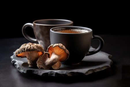 Mushroom coffee, healthy warm drink, Generative AI illustrationの素材