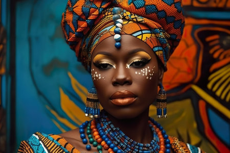 African queen, A close up of a person with a face painted. Generative AIの素材