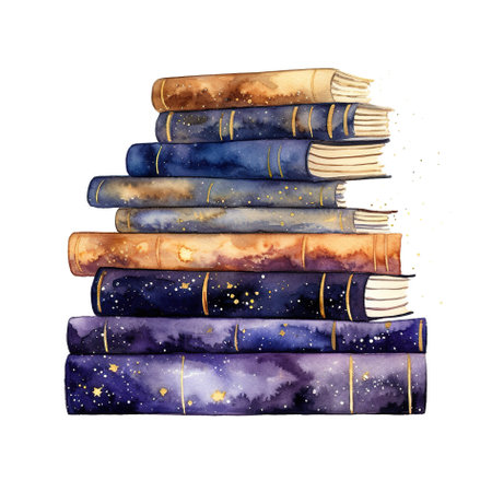 A watercolor painting of a stack of books. Generative AI image.の素材