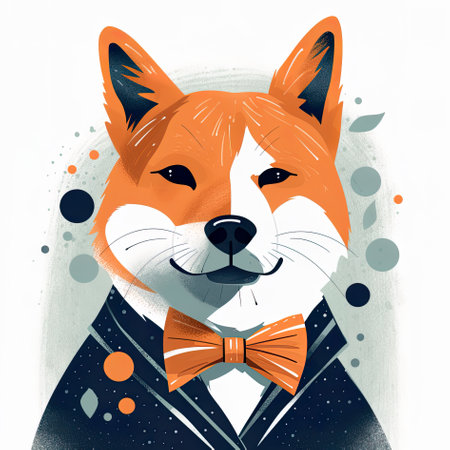 Cute shiba inu dog bow tie, generative AI illustrationの素材