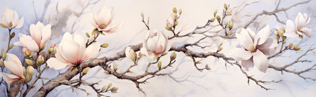 A painting of flowers on a tree branch. Generative AI image.の素材