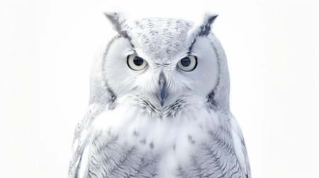 A close up of an owl with a white background. Generative AI image.の素材