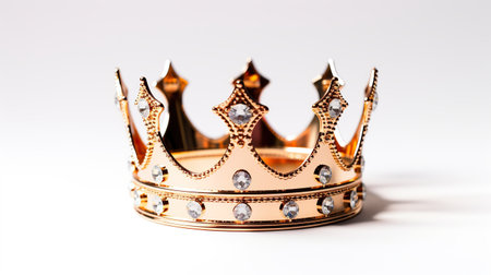A gold crown sitting on top of a white table. Generative AI image.の素材