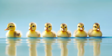 A group of ducks swimming in the water. Generative AI image.の素材