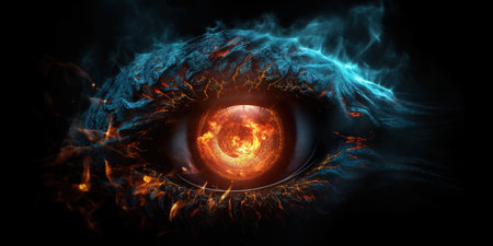 A close up of a dragon eye. Generative AI illustration.の素材