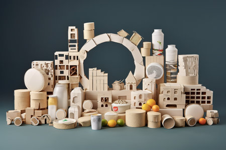A pile of wooden toys sitting on top of a table. Generative AI image.の素材