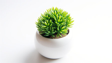 A small green plant in a white vase. Generative AI image.の素材