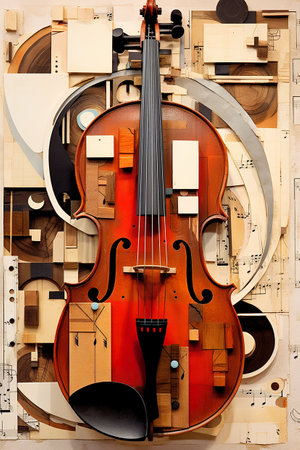 A violin made out of musical notes on a wall. Generative AI image.の素材