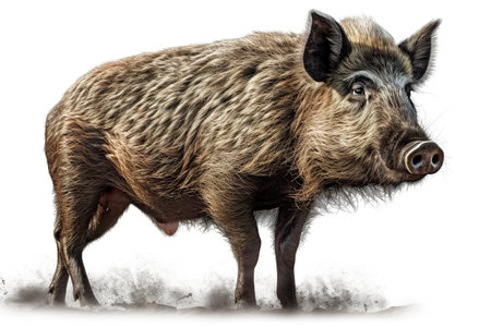 A wild boar is standing in the dirt. Generative AI image.の素材