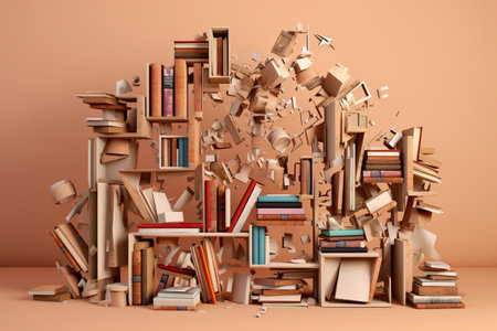 A pile of books sitting on top of a table. Generative AI image.の素材