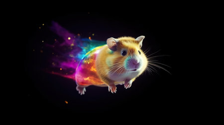 A hamster is flying through the air. Generative AI image.の素材